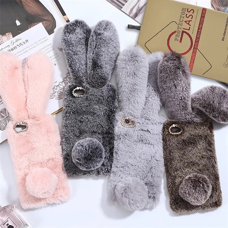 Phone Case For iPhone 16 15 14 Pro Max Plus 16e 13 12 11 Pro Max Mini Back Cover for Women Girl Warm Shockproof Rabbit Textile TPU4