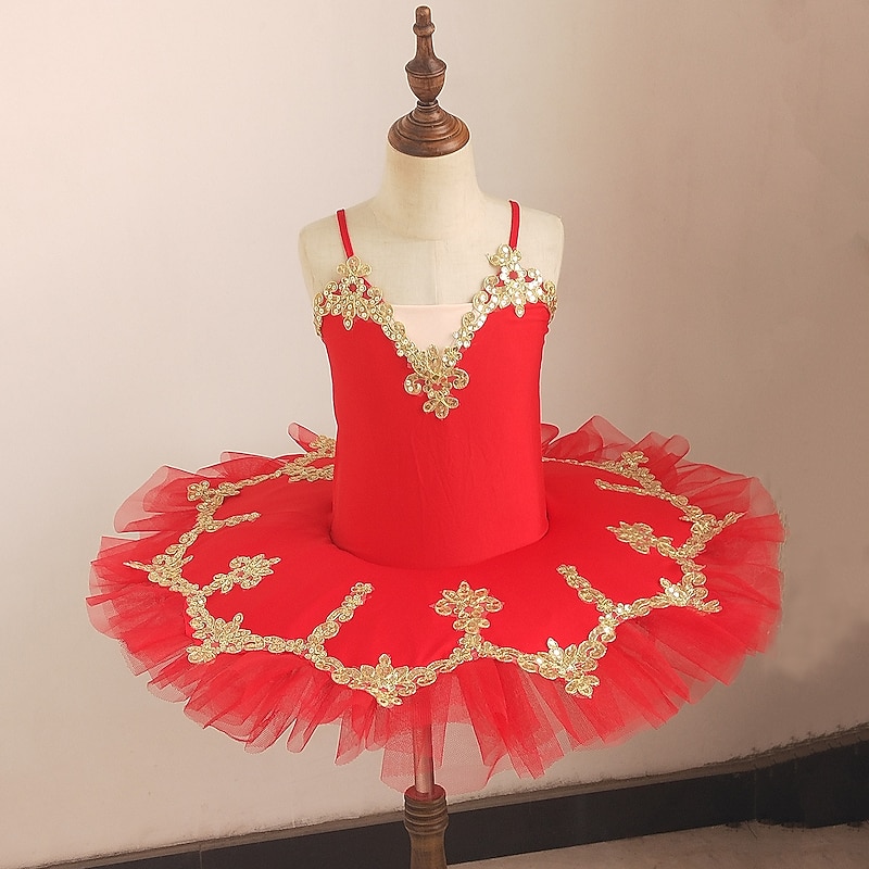 Ballet Dress Lace Sashes / Ribbons Pearls Girls' Training Performance Sleeveless Natural Mesh Sequined Milk Fiber4