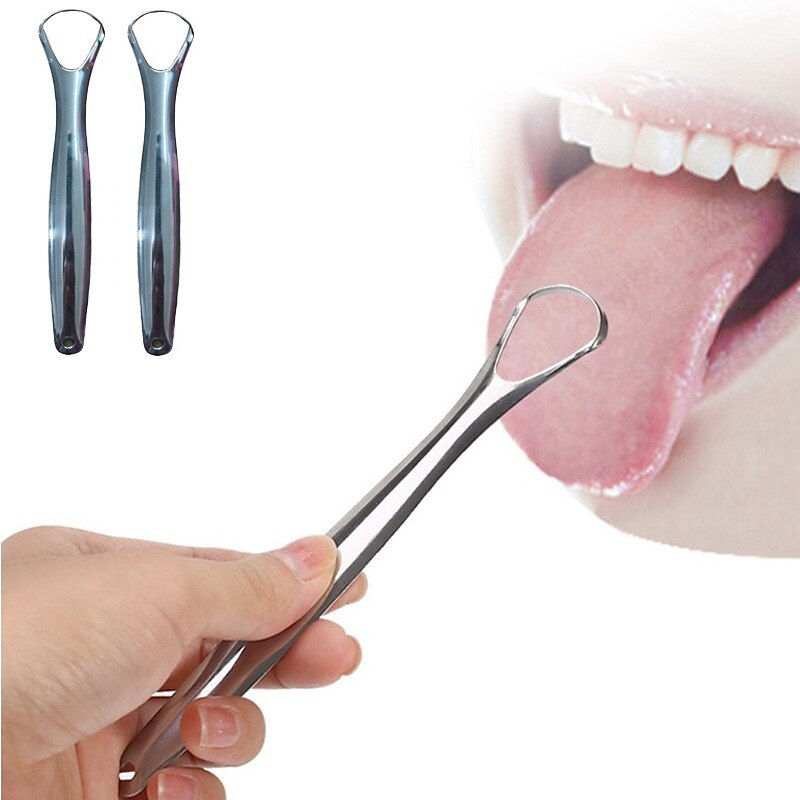 2pcs Tongue Scraper Stainless Steel Oral Tongue Cleaner Medical Mouth Brush Reusable Fresh Breath Maker