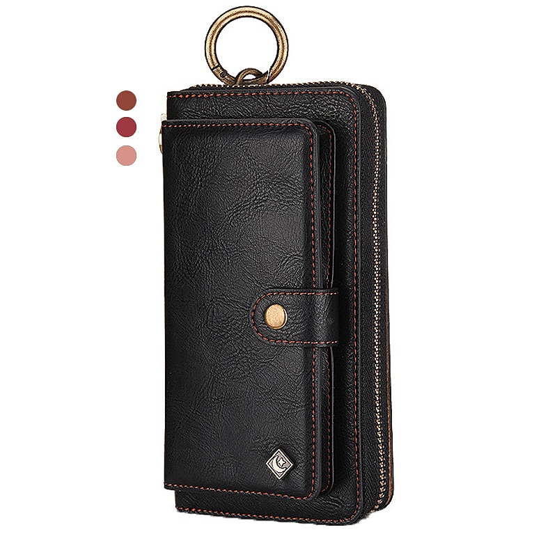 Phone Case For iPhone 17 Pro Max 17 Air 16 15 14 Pro Max Plus 13 12 11 Pro Max Mini Wallet Case Detachable Magnetic Full Body Protective Retro Genuine Leather