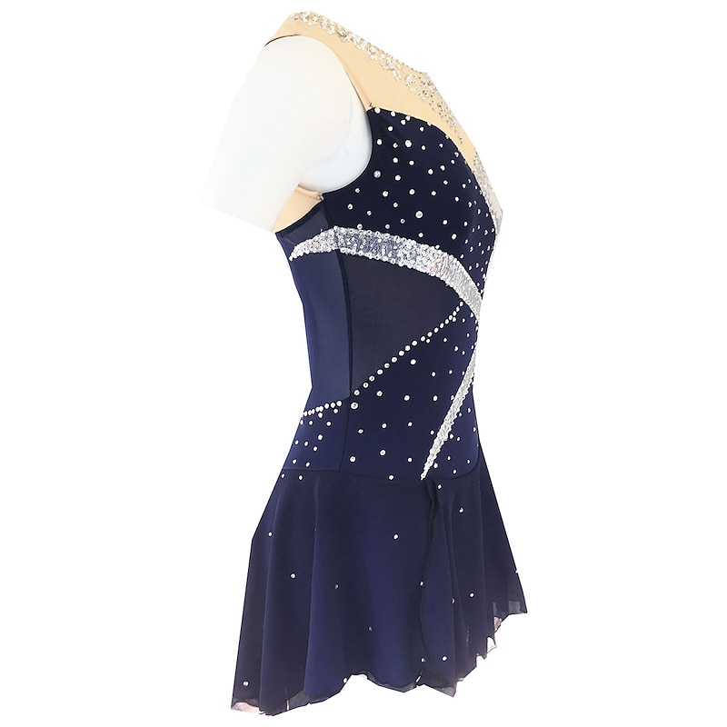 Figure Skating Dress Women's Girls' Ice Skating Dress Outfits Violet Dark Red Dusty Rose Spandex Micro-elastic Training Skating Wear Classic Crystal / Rhinestone Sleeveless Ice Skating Figure Skating4