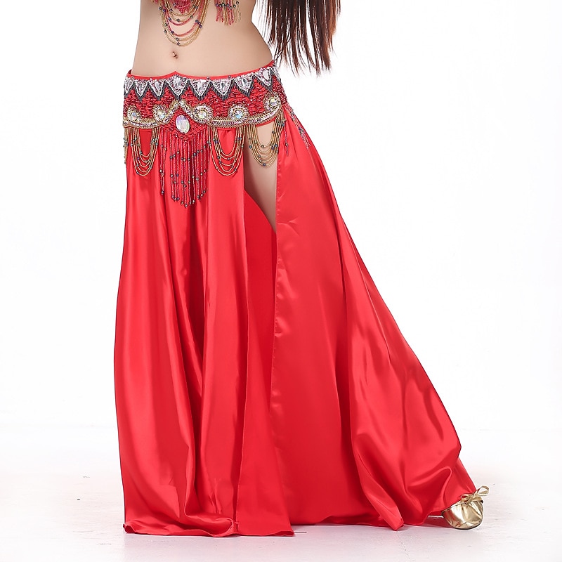 Belly Dance Skirts Glitter Women's Performance Party Natural Satin3