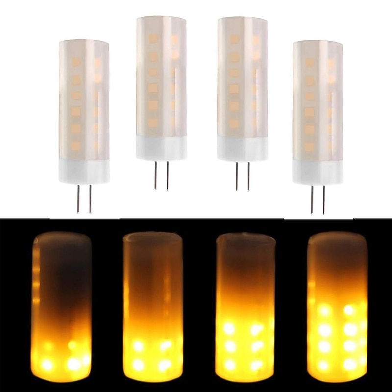 4PCS G4 Bi-pin Mini Flickering Flame LED Bulbs Ceramics Base 2W G4 LED Torch Fire for Halloween Christmas New Year Holidays 1600K DC12V