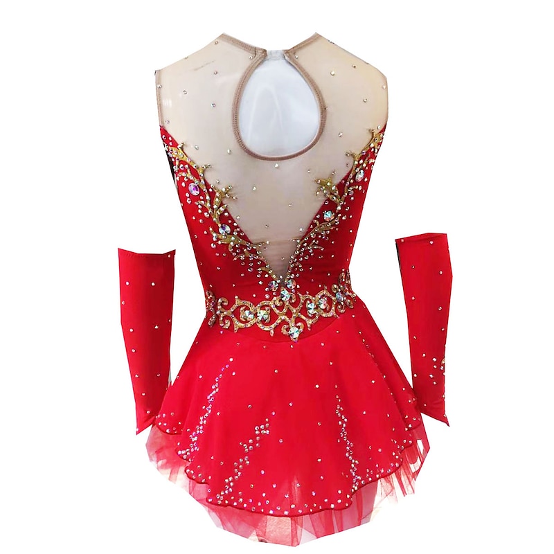 Figure Skating Dress Women's Girls' Ice Skating Dress Outfits White / White Yellow & Yellow Dark Purple Open Back Mesh Spandex Training Competition Skating Wear Handmade Crystal / Rhinestone Ice4