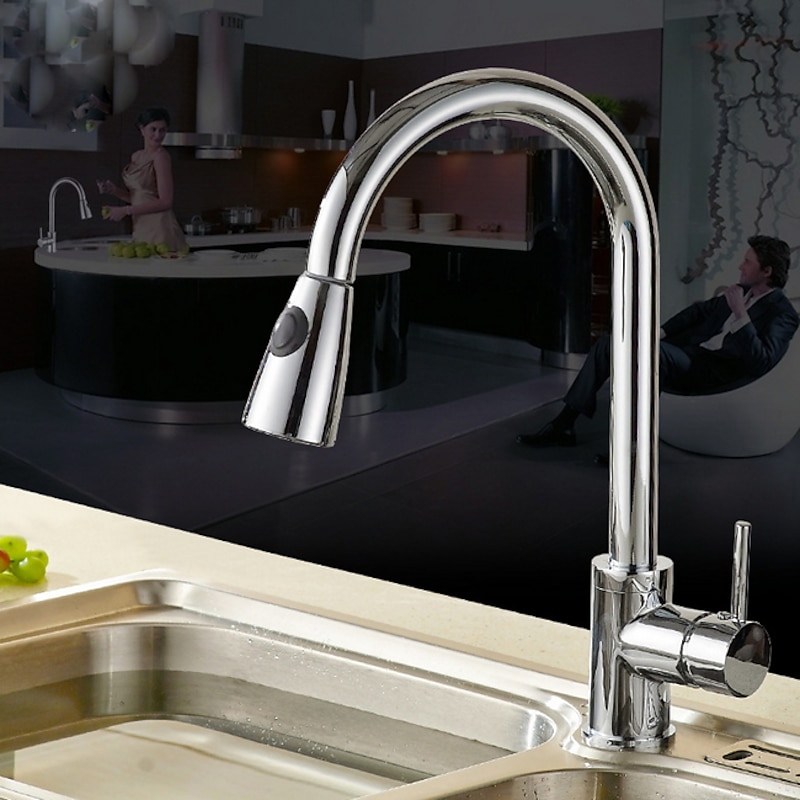 Kitchen faucet - Single Handle One Hole Electroplated Pull-out / ­Pull-down / Tall / ­High Arc Free Standing Contemporary Kitchen Taps3