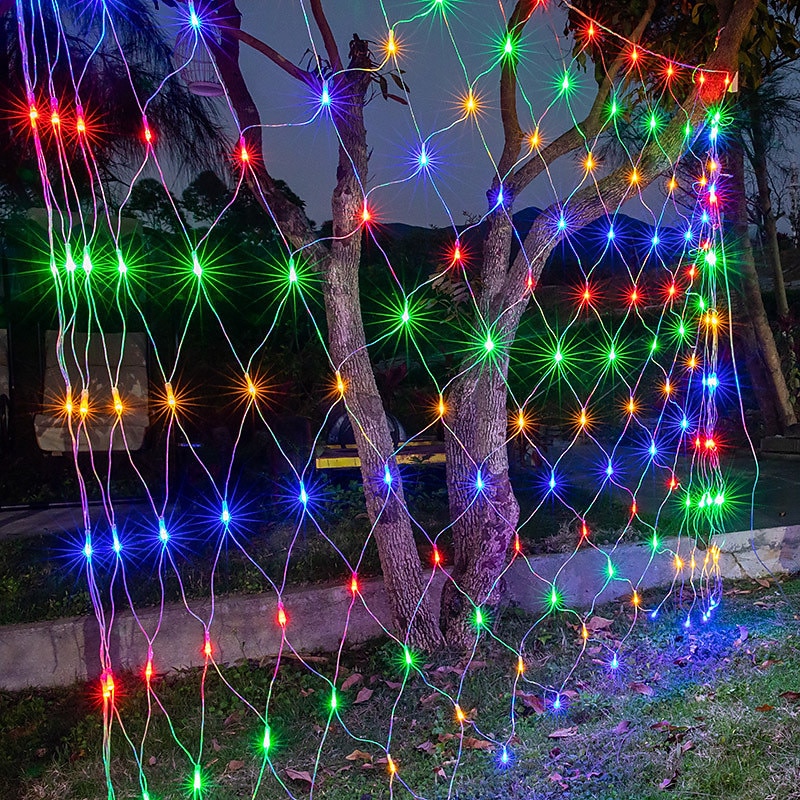 1.5x1.5M LED Net Lights, Waterproof Outdoor String Lights, Multi-color Fairy Curtain Lights for Christmas, Wedding, Garden and Holiday Decoration2