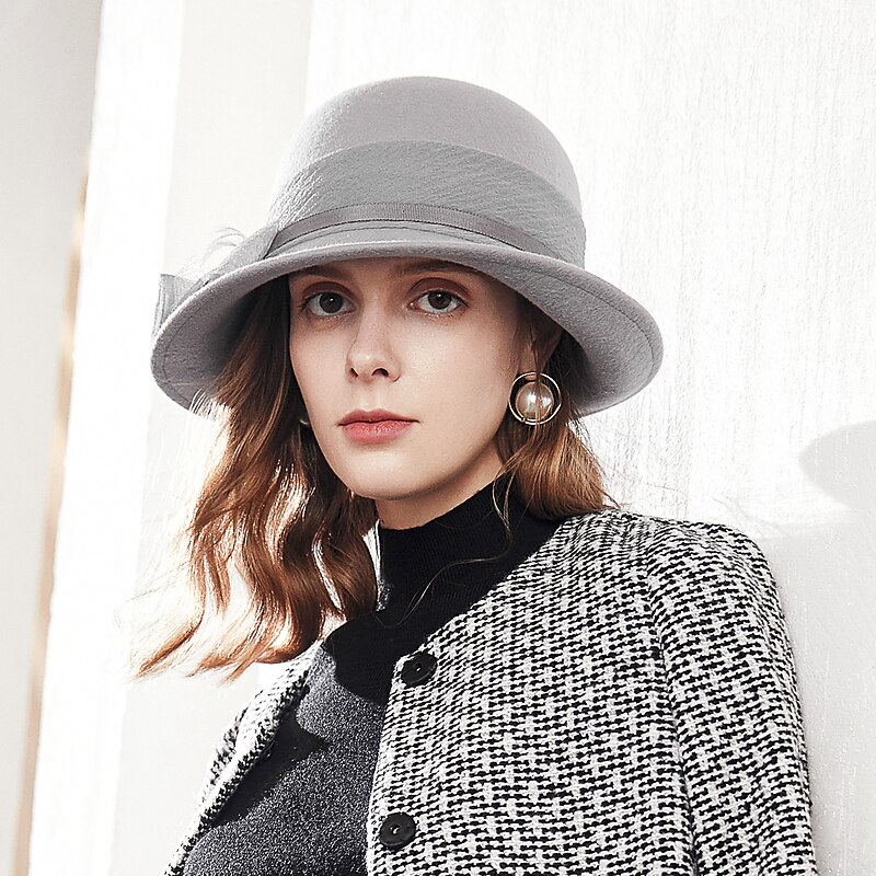 Hats 100% Wool Bucket Hat Casual Horse Race Retro Classic Wedding With Rhinestone Headpiece Headwear2