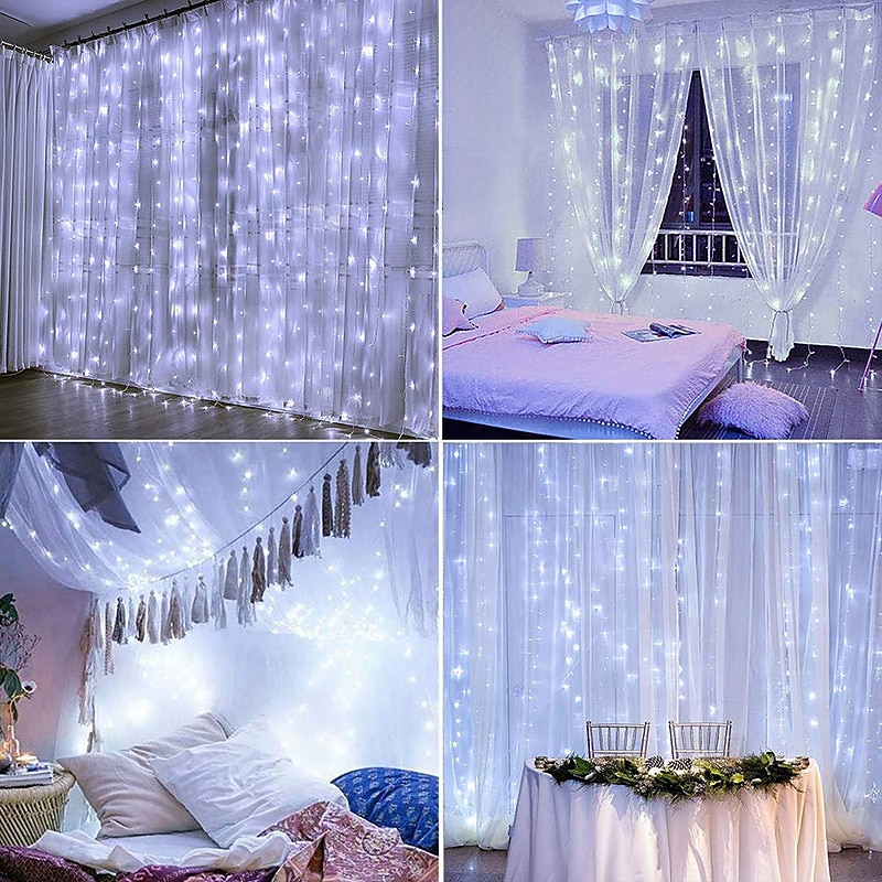Elegant Wedding Reception Party Outdoor String Light Decoration LED Icicle Curtain Fairy String Light 3x3m 300 LEDs for Wedding Home Window Curtain Party Christmas Tree Yard Patio4
