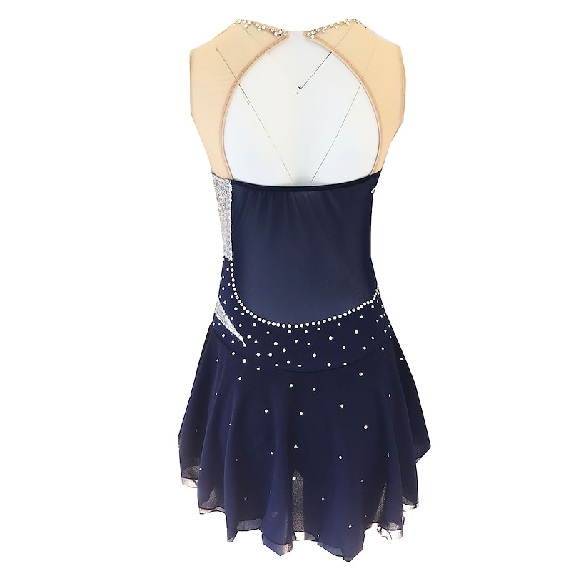 Figure Skating Dress Women's Girls' Ice Skating Dress Outfits Violet Dark Red Dusty Rose Spandex Micro-elastic Training Skating Wear Classic Crystal / Rhinestone Sleeveless Ice Skating Figure Skating3