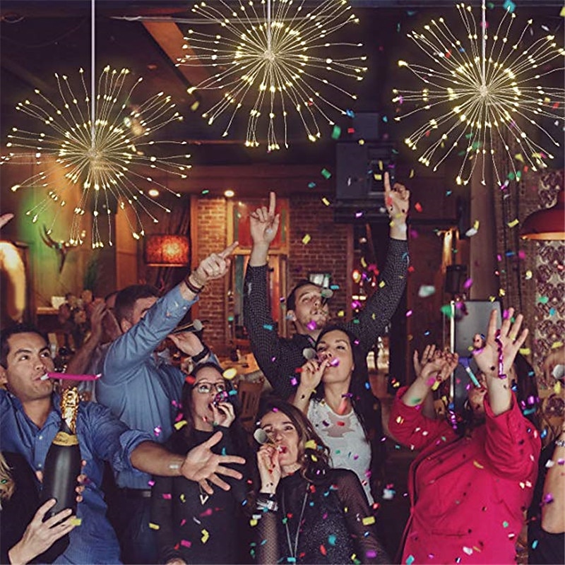 LED Firework Starburst String Lights Outdoor Waterproof 120 LEDs DIY Hanging Firework Copper Fairy Garland Lights Festival Party Holiday Twinkle Light 2pcs 1pc4