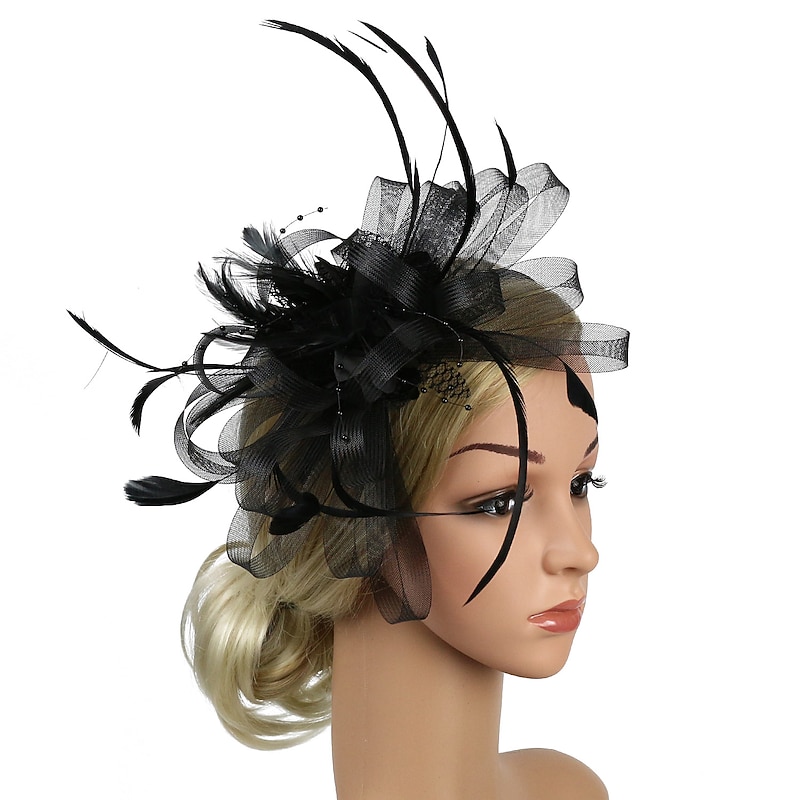 Fascinators Headwear Headpiece Tulle Feathers Formal Business / Ceremony / Fall Wedding Kentucky Horse Race Ladies Day Vintage Elegant With Feather Bowknot Headpiece Headwear Race Day Dress3