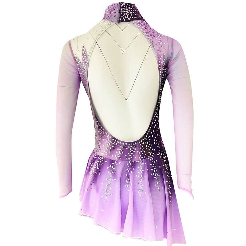 Figure Skating Dress Women's Girls' Ice Skating Dress Outfits White Dark Purple Dusty Rose Open Back Spandex Micro-elastic Training Skating Wear Handmade Classic Crystal / Rhinestone Long Sleeve Ice3