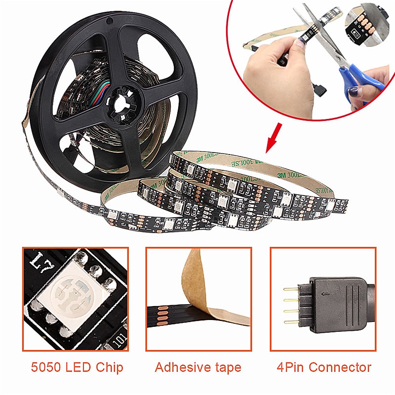 1set LED Light Strips RGB Tiktok Lights USB DC 5V 5050 RGB Mini 3Key Remote Flexible Light IP65 1m TV Background Lighting Ribbon Tape3