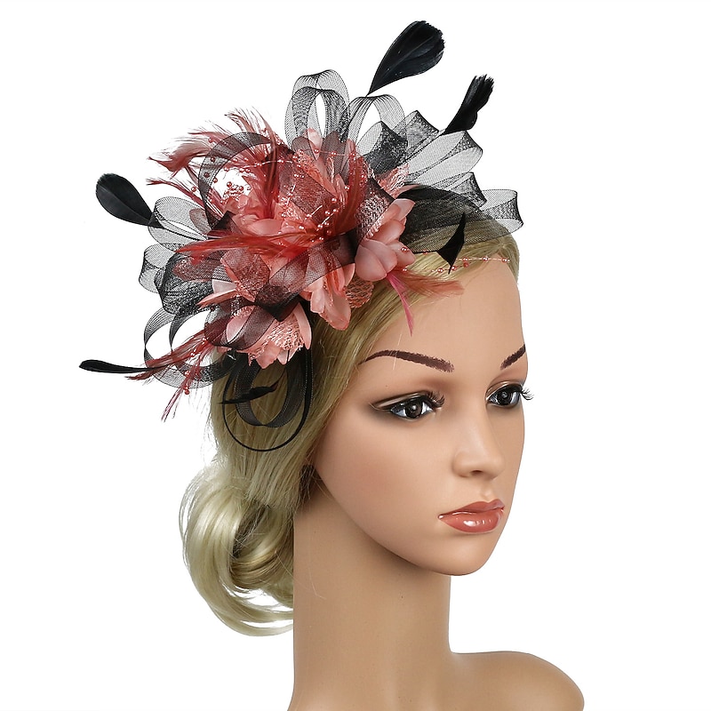 Fascinators Headwear Headpiece Tulle Feathers Formal Business / Ceremony / Fall Wedding Kentucky Horse Race Ladies Day Vintage Elegant With Feather Bowknot Headpiece Headwear Race Day Dress