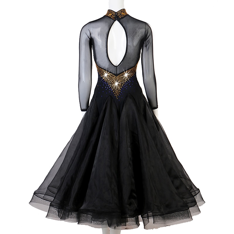 Ballroom Dance Dress Crystals / Rhinestones Women's Performance Training Long Sleeve Spandex Organza2
