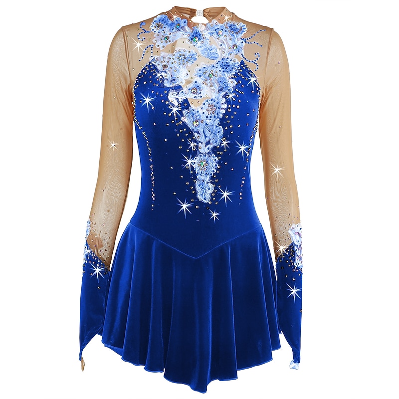 Figure Skating Dress Women's Girls' Ice Skating Dress Outfits Yan pink Amethyst Violet Flower Spandex High Elasticity Competition Skating Wear Warm Handmade Jeweled Rhinestone Long Sleeve Ice Skating 23