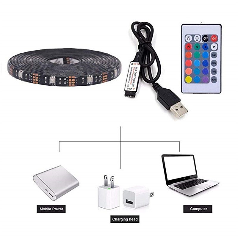 1pcs LED Strip Light USB 5050SMD DC5V Flexible LED Lamp Tape RGB 0.5M TV Desktop Screen BackLight Diode Tape with 24K Remote4
