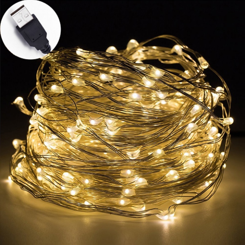 Elegant Wedding Reception Party 1pc 5m 50leds USB LED String Light Waterproof LED Copper Wire String Holiday Outdoor Fairy Lights For Christmas Party Wedding Decoration