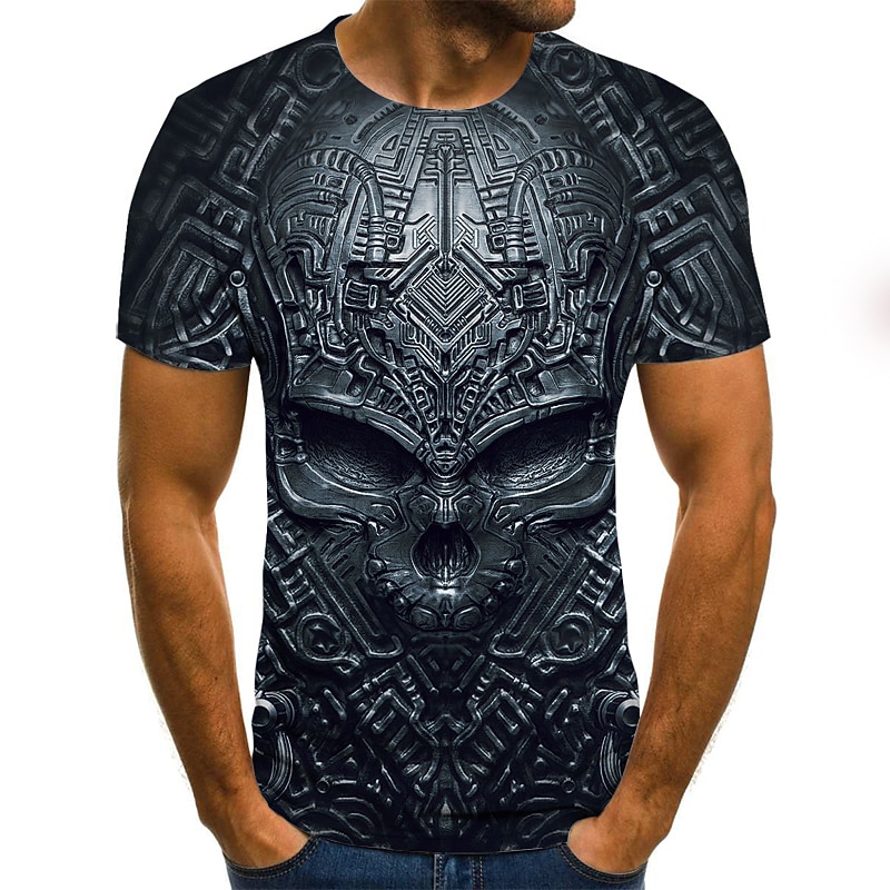Men's Graphic Skull 3D Shirt T Shirt Short Sleeve T shirt Round Neck Shirt Streetwear Exaggerated Daily Holiday Black Light Green Red Clothing Apparel Plus Size S M L XL XXL XXXL 4XL