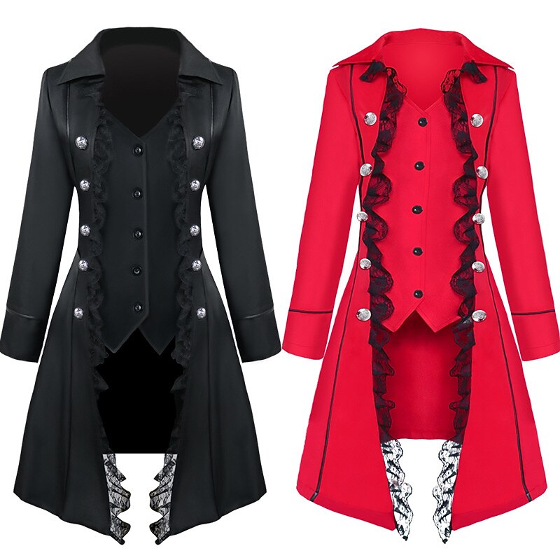 Retro Vintage Punk & Gothic Medieval Coat Masquerade Tuxedo Vampire Plague Doctor Lace Fancy Dress Women's Steampunk Halloween Carnival Masquerade Party Halloween Adults' Coat