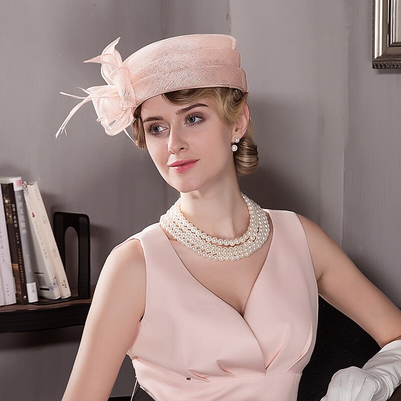 Hats Headdress Top Hat Sinamay Hat Tea Party Beach Kentucky Melbourne Cup Elegant Romantic British With Flower Lace Side Headpiece Headwear dress to impress Race Day Dress3