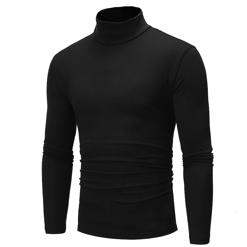 Men's T Shirt Long Sleeve Shirt Mock Turtleneck Long Sleeve Rolled collar Plain Vintage Essential Street Black White Navy Blue Top Tee for Men2