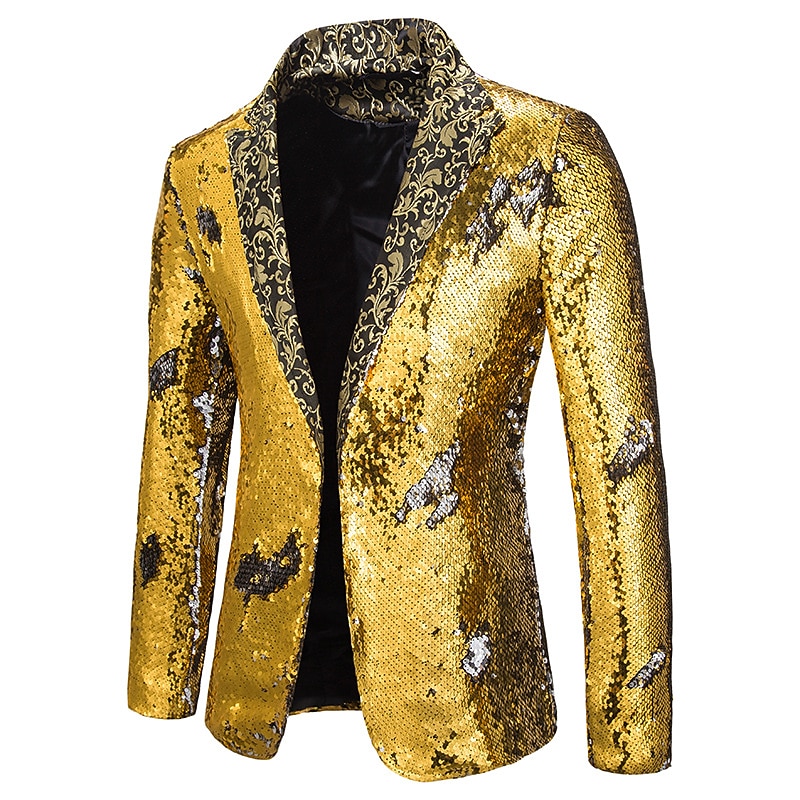 Disco Blazer 1980s 2 Colors Shiny Sequin Tuxedo Slim Fit Lapel Collar Suits Carnival Costume Men's Adults' Halloween Carnival Wedding Party Club Tuxedo4