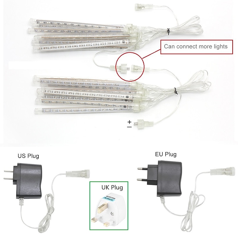 3 Pack Outdoor Meteor Shower Rain String Lights 50cm 100-240V 24 Tubes LED String Lights Waterproof For Christmas Wedding Party Decorationfor Christmas Trees Halloween Decoration Holiday Wedding4