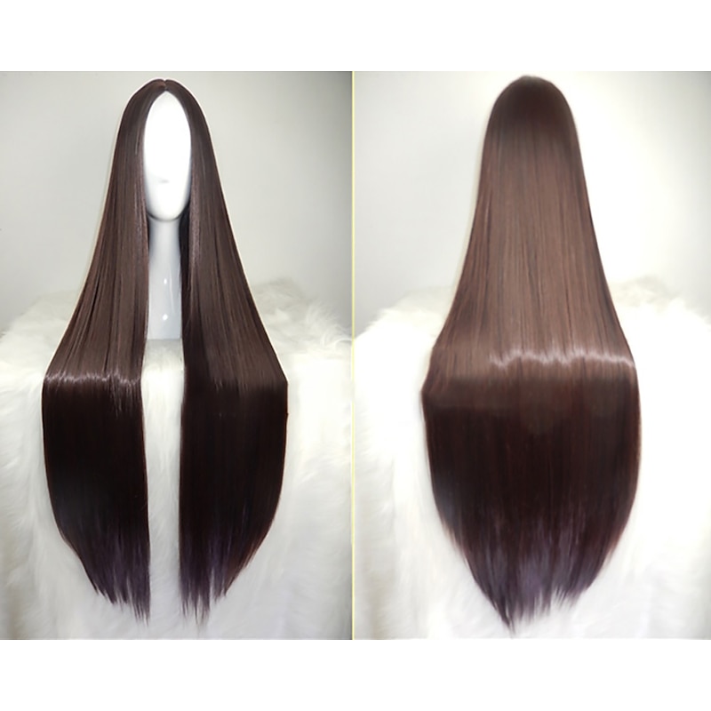 Cosplay Wig  Wig Synthetic Wig Straight Middle Part Wig for Women Natural Hairline Wigs Black Long Light Brown Lake Blue Shinly Green Purple Yellow 28 Inch Halloween Wigs4