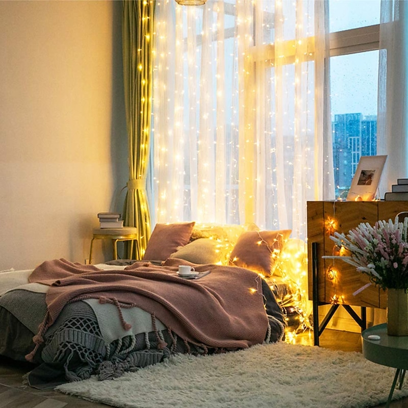 LED Curtain String Lights Flash Fairy Garland 3x1 3x2 3x3M 300 LEDS USB Remote Control for New Year Christmas Outdoor Wedding Home Window Docoration4