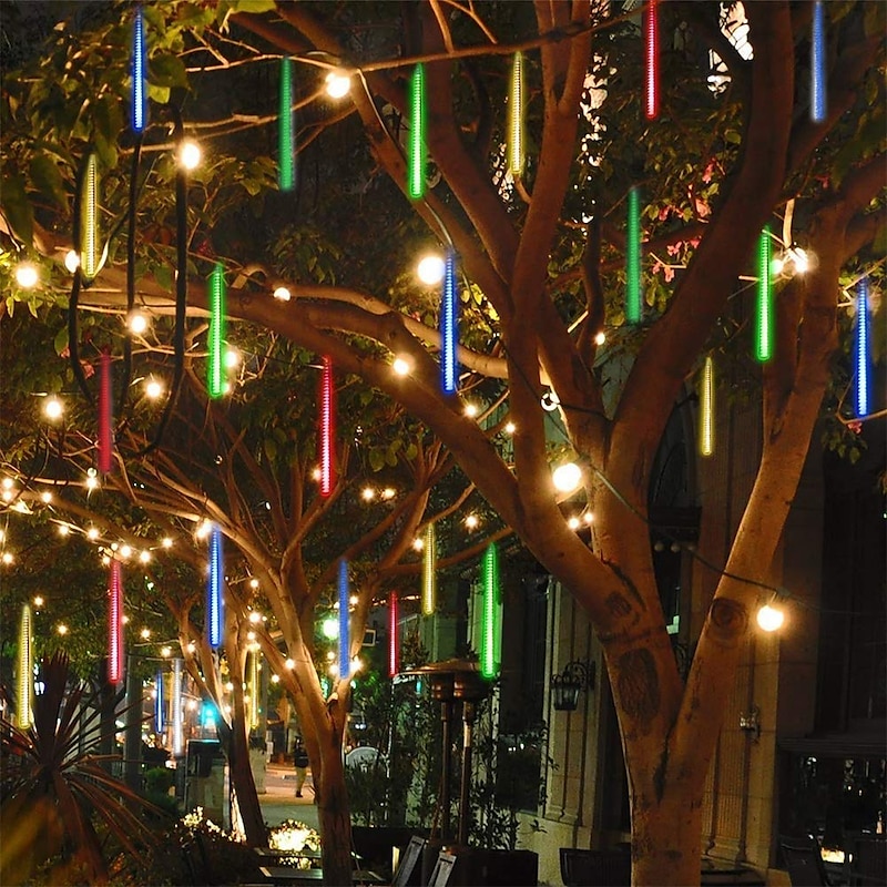 Elegant Wedding Party Reception 4 Pack 576 LED Falling Meteor Rain Lights, 30cm x 8 Tubes, Waterproof for Outdoor Holiday Party,Patio Decoration, Linkable Extension4