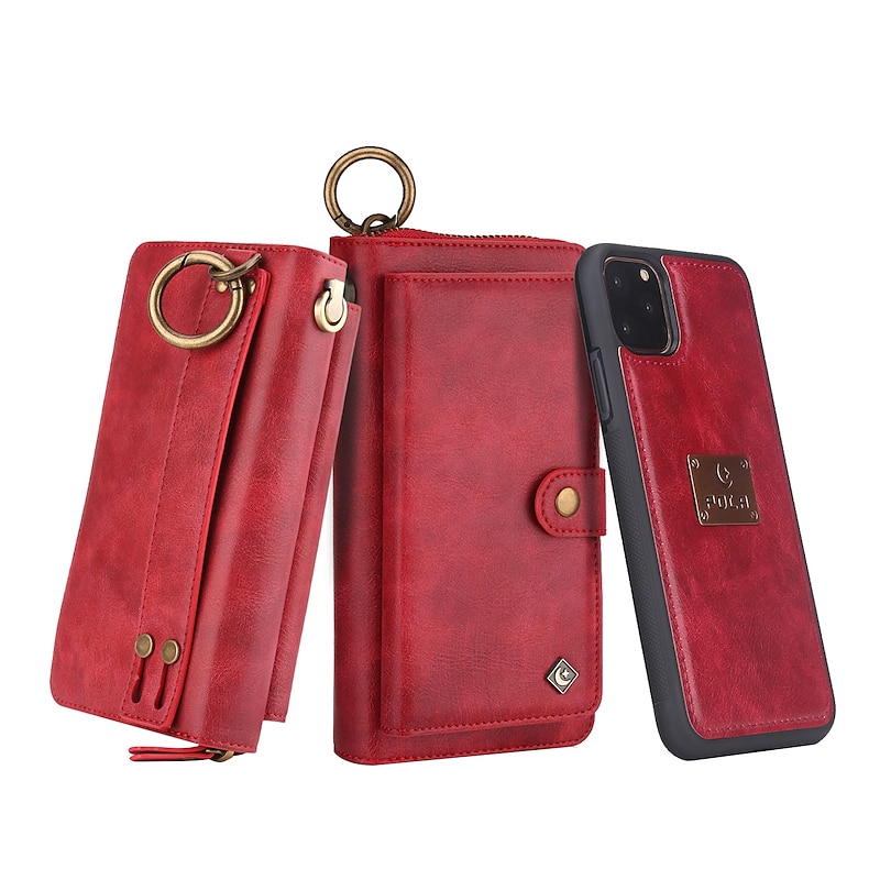 Phone Case For iPhone 17 Pro Max 17 Air 16 15 14 Pro Max Plus 13 12 11 Pro Max Mini Wallet Case Detachable Magnetic Full Body Protective Retro Genuine Leather 14