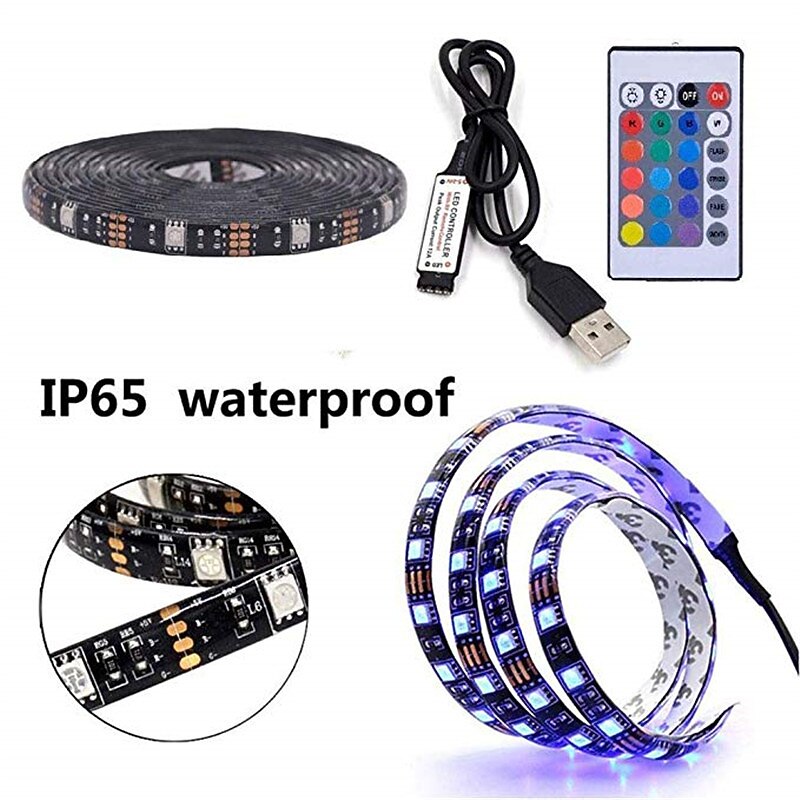 1pcs LED Strip Light USB 5050SMD DC5V Flexible LED Lamp Tape RGB 0.5M TV Desktop Screen BackLight Diode Tape with 24K Remote3