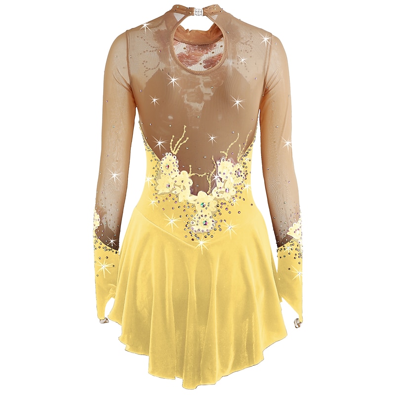 Figure Skating Dress Women's Girls' Ice Skating Dress Outfits Yan pink Amethyst Violet Flower Spandex High Elasticity Competition Skating Wear Warm Handmade Jeweled Rhinestone Long Sleeve Ice Skating 28