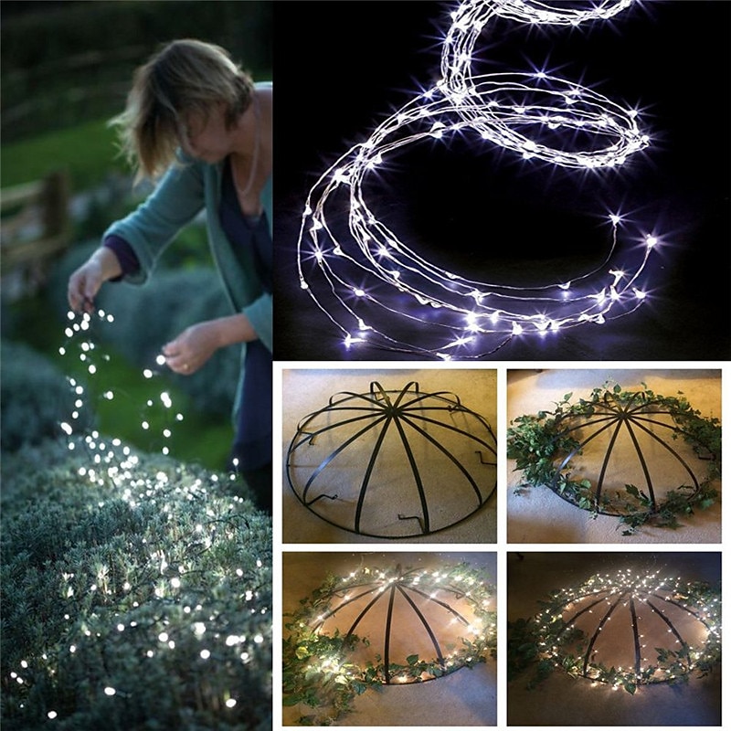 Elegant Wedding Reception Party 10x2M 200 LEDs Copper Wire Vines Lights, 2 Packs of LED Waterfall String Lights for Christmas Wedding and Party Decoration with Plug-In Adapter4