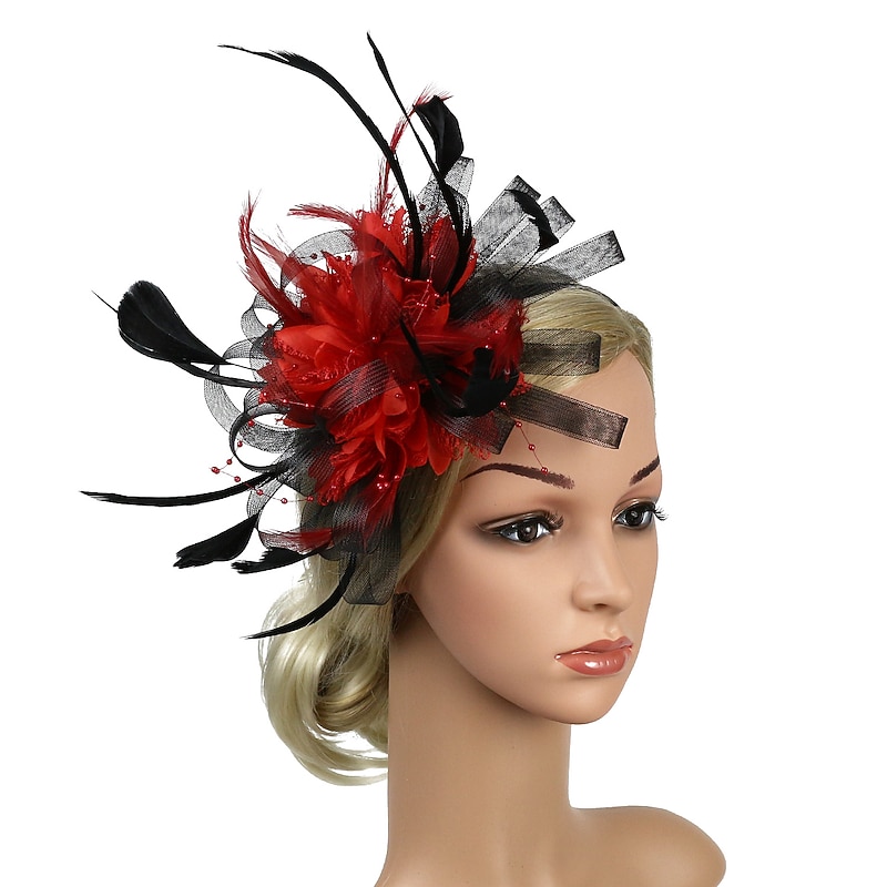 Fascinators Headwear Headpiece Tulle Feathers Formal Business / Ceremony / Fall Wedding Kentucky Horse Race Ladies Day Vintage Elegant With Feather Bowknot Headpiece Headwear Race Day Dress2