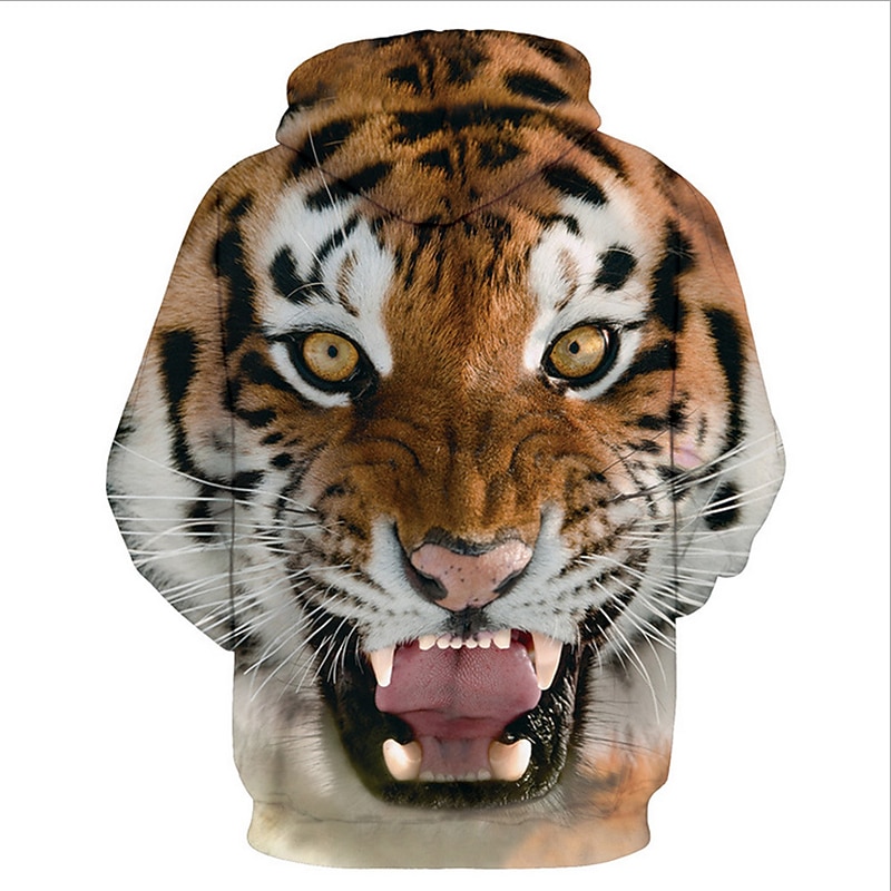 Kids Toddler Boys' Hoodie & Sweatshirt Long Sleeve Tiger Print Color Block Geometric 3D Print Brown Children Tops Active Basic2