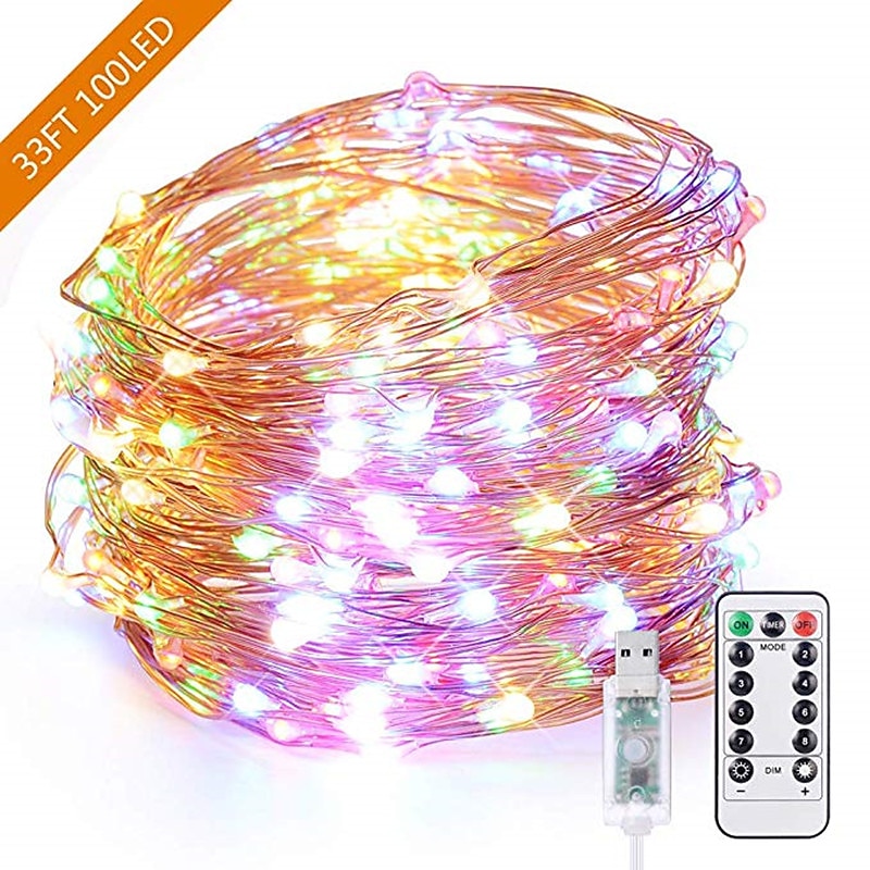 Elegant Wedding Reception Party 1pcs USB 10m 100leds LED String Light Colorful Waterproof LED Copper Wire Strings Holiday Lighting Fairy For Christmas Party Wedding Decoration