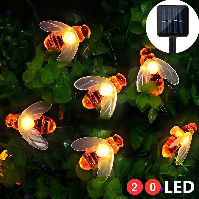Outdoor Solar String Light LED Solar Garden Light 8 Functions Solar Bee Lights Lovely Fairy Bee Lights 2M 20 LED Outdoor Lights Waterproof Garden Terrace Flowers And Trees Party Celebration2