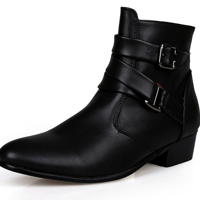 Men's White Buckle Ankle Boots - Sleek and Stylish Faux Leather Shoes for Formal Events, Parties, and Cosplay4