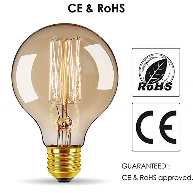 4pcs 40W E26 E27 G80 Vintage Edison Light Bulb Antique Incandescent Bulbs Dimmable Warm White 2300k 220-240V RoHS CE Certified4