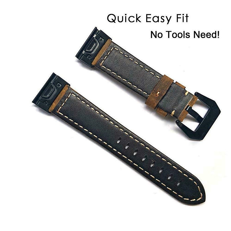 Watch Band for Garmin Fenix 7 6 5 Forerunner 955 Solar 945 935 Instinct 2 Epix Approach S62 S60 Marq Descent G1 Quatix 7 Genuine Leather Replacement Strap Quick Fit 22mm Wristband 6