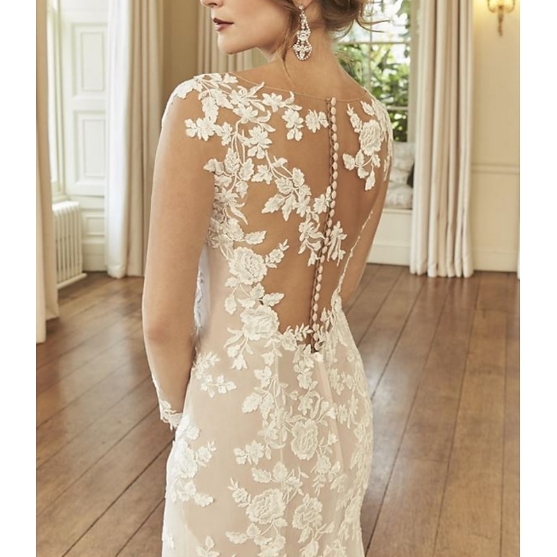 Gold Dress Engagement Formal Wedding Dresses Mermaid Illusion Neck Long Sleeve Court Train Lace Bridal Gowns With Embroidery dress to impress2