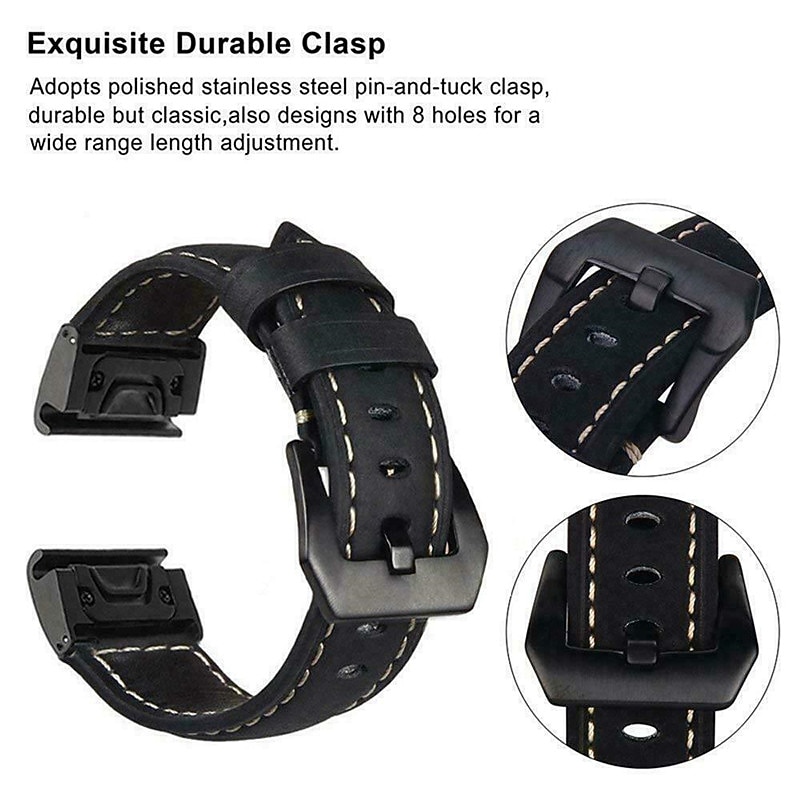 Watch Band for Garmin Fenix 7 6 5 Forerunner 955 Solar 945 935 Instinct 2 Epix Approach S62 S60 Marq Descent G1 Quatix 7 Genuine Leather Replacement Strap Quick Fit 22mm Wristband4