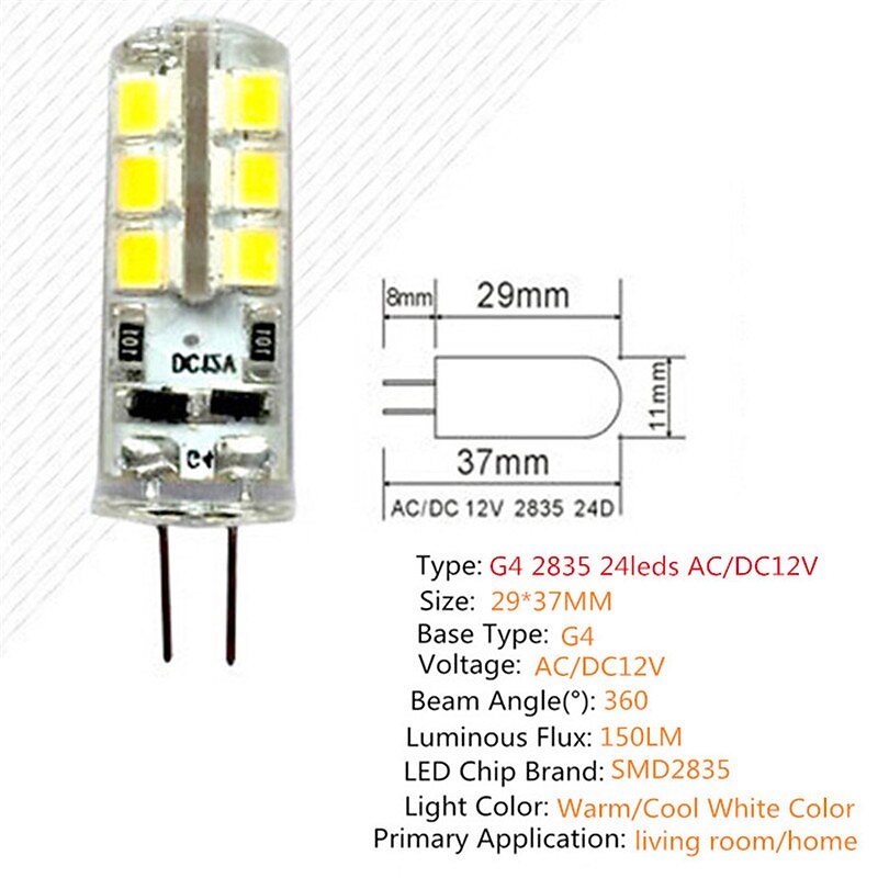 10pcs High Brightness G4 3W 24 SMD 2835 260 LM Warm White / Cool White T Decorative Corn Bulbs AC/DC 12 V2