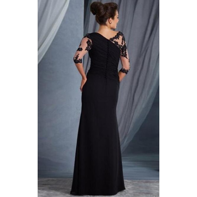 Sheath Mother of the Bride Evening Gown Elegant Dress Formal Evening Floor Length Half Sleeve Jewel Neck Fall Wedding Guest Lace with Appliques dress to impress4