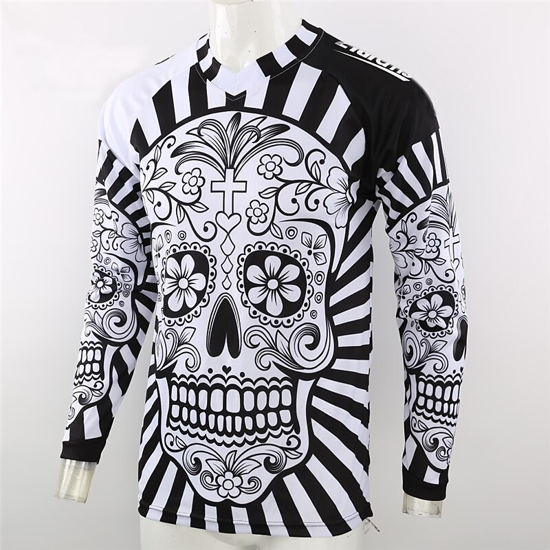 Men's Cycling Jersey Downhill Jersey Dirt Bike Jersey Skull Patterned Sugar Skull Long Sleeve Bike Jersey Top with 3 Rear Pockets Mountain Bike MTB Road Bike Cycling Thermal Warm UV Resistant Cycling4