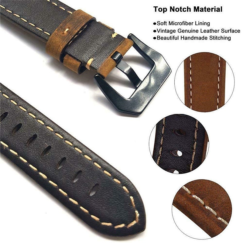 Watch Band for Garmin Fenix 7 6 5 Forerunner 955 Solar 945 935 Instinct 2 Epix Approach S62 S60 Marq Descent G1 Quatix 7 Genuine Leather Replacement Strap Quick Fit 22mm Wristband 5