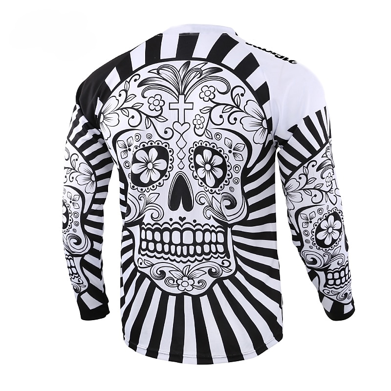 Men's Cycling Jersey Downhill Jersey Dirt Bike Jersey Skull Patterned Sugar Skull Long Sleeve Bike Jersey Top with 3 Rear Pockets Mountain Bike MTB Road Bike Cycling Thermal Warm UV Resistant Cycling3