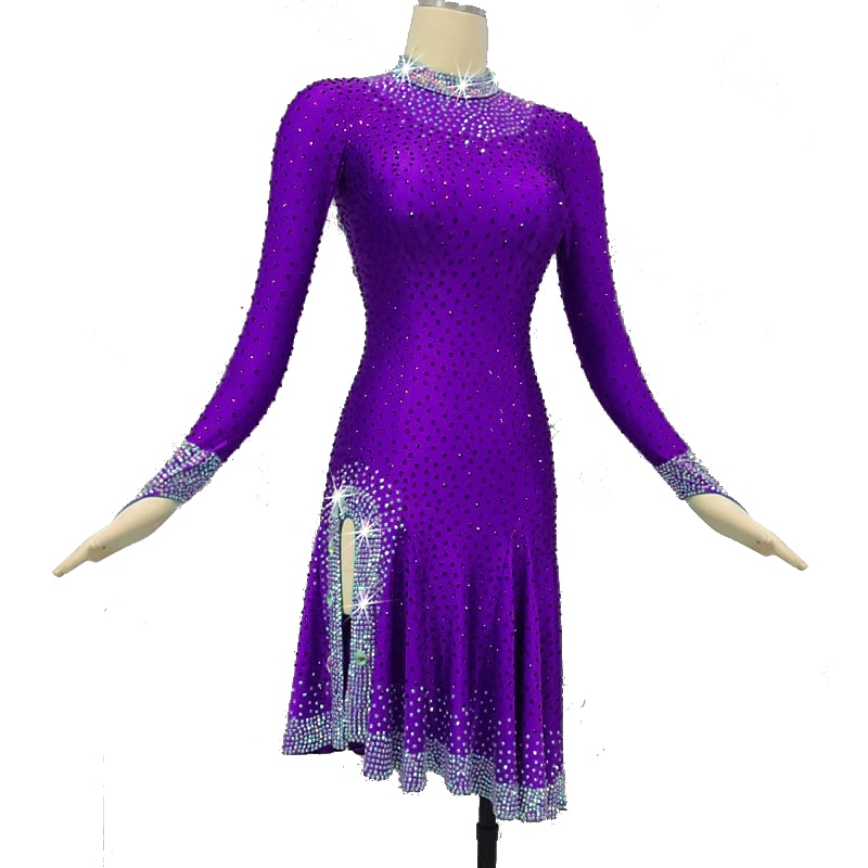 Dance Salsa Latin Dance Dress Crystals / Rhinestones Women's Training Performance Long Sleeve High Spandex / Jazz